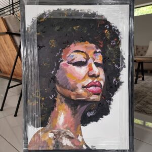 Painting of African lady with an afro by SA artist Natalie Grey