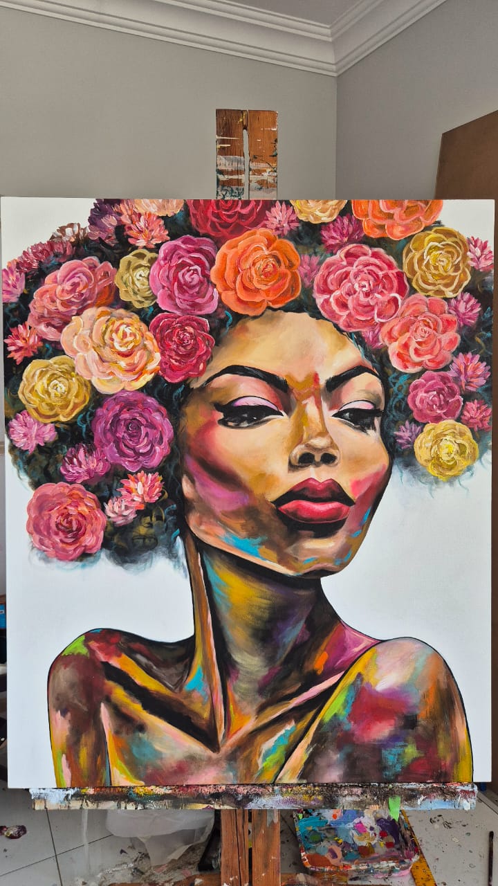 "Rosa" - - SOLD - Framed In Black Wooden Frame - 100 x 120cm - Acrylic On Canvas - Image 12