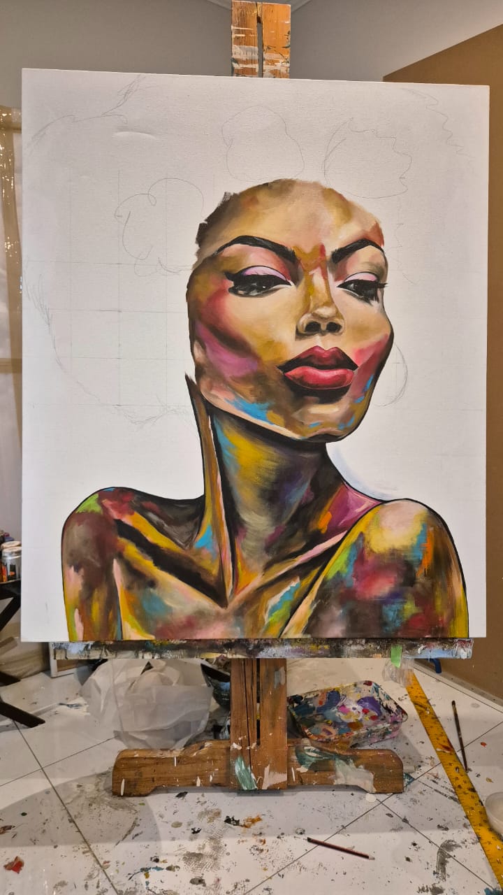 "Rosa" - - SOLD - Framed In Black Wooden Frame - 100 x 120cm - Acrylic On Canvas - Image 10