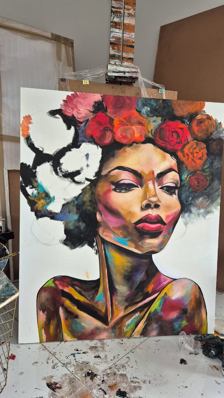 "Rosa" - - SOLD - Framed In Black Wooden Frame - 100 x 120cm - Acrylic On Canvas - Image 11