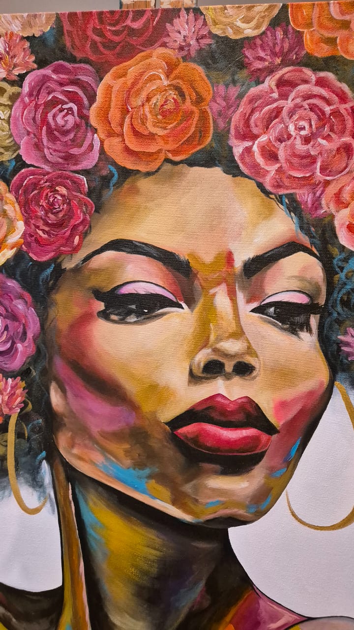"Rosa" - - SOLD - Framed In Black Wooden Frame - 100 x 120cm - Acrylic On Canvas - Image 8