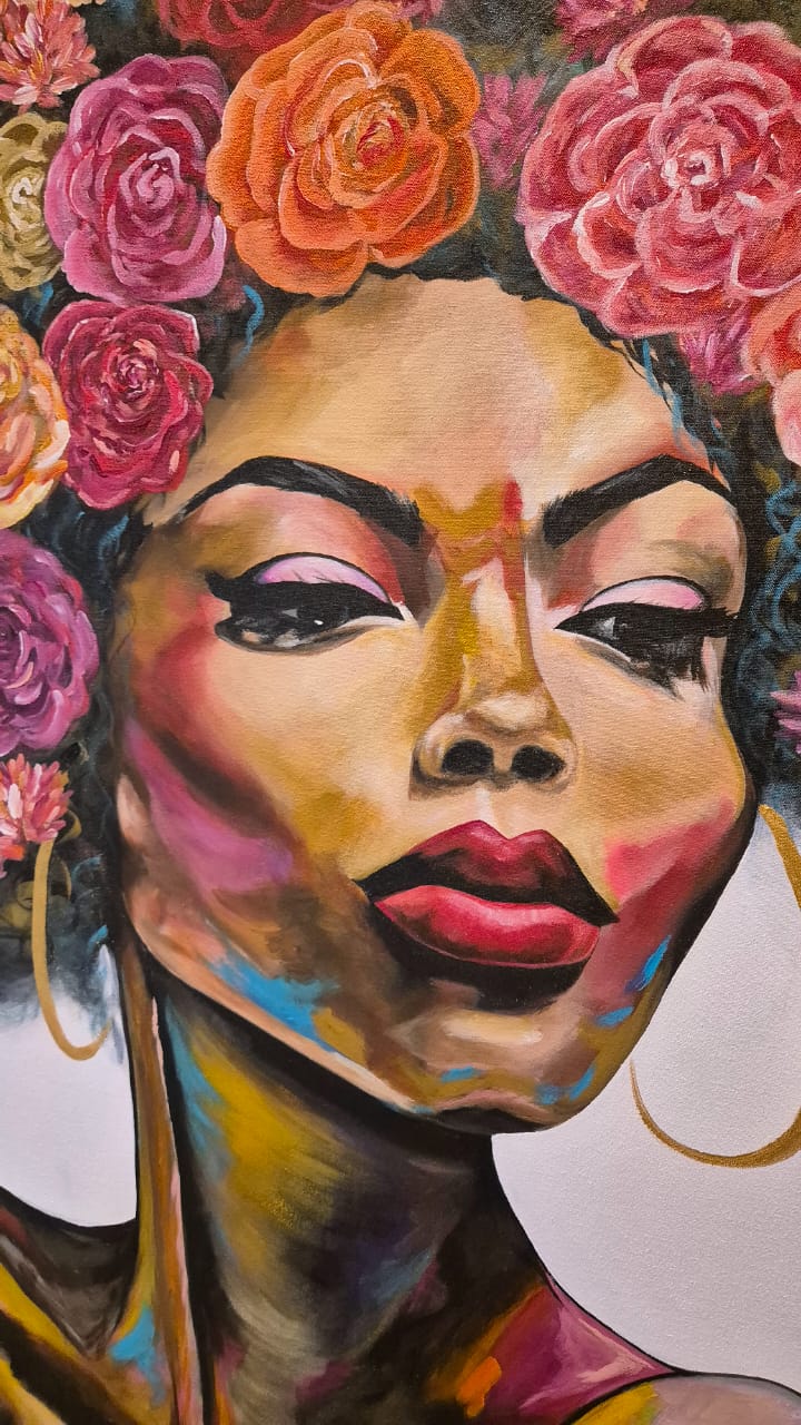 "Rosa" - - SOLD - Framed In Black Wooden Frame - 100 x 120cm - Acrylic On Canvas - Image 9