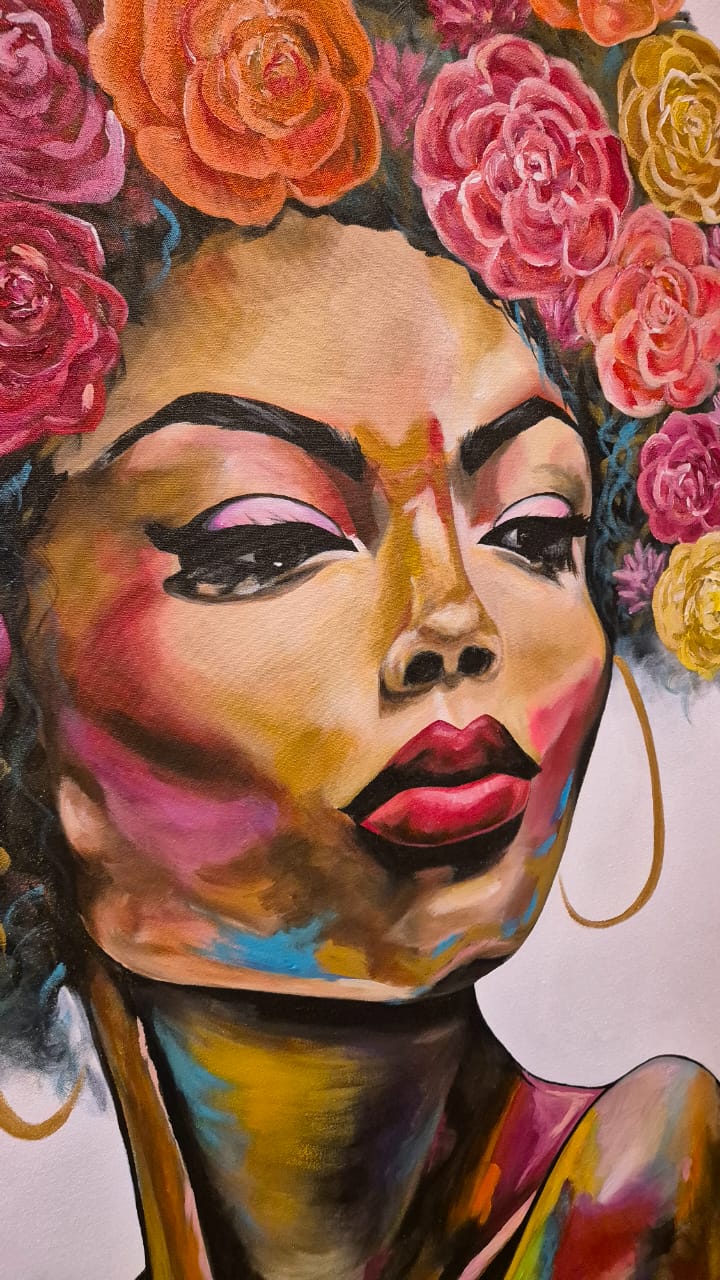 "Rosa" - - SOLD - Framed In Black Wooden Frame - 100 x 120cm - Acrylic On Canvas - Image 7