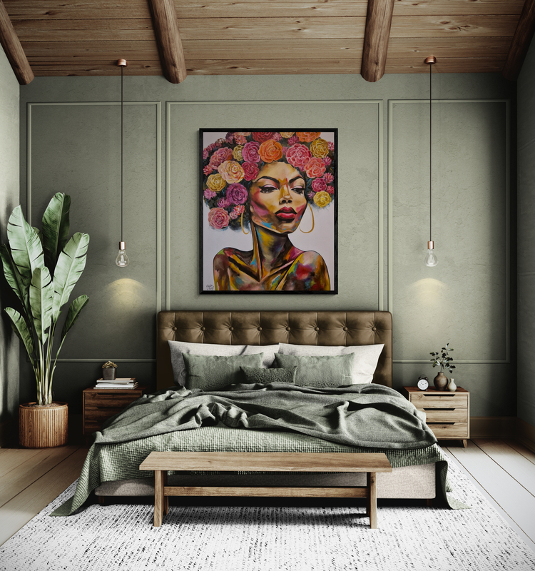 "Rosa" - - SOLD - Framed In Black Wooden Frame - 100 x 120cm - Acrylic On Canvas - Image 14