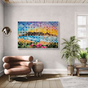 - SOLD - "Colourful Cape" - 150cm x 100cm - Framed in White Solid Wood Frame - Acrylic On Canvas