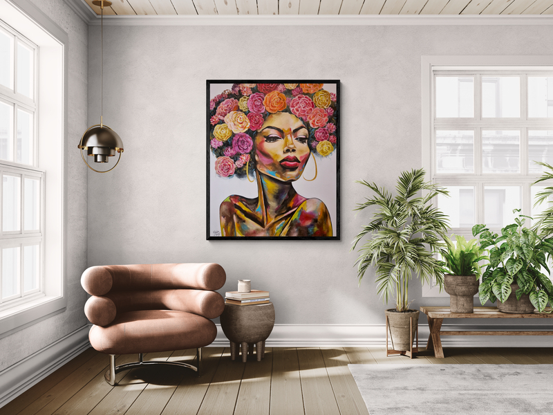 "Rosa" - - SOLD - Framed In Black Wooden Frame - 100 x 120cm - Acrylic On Canvas - Image 13