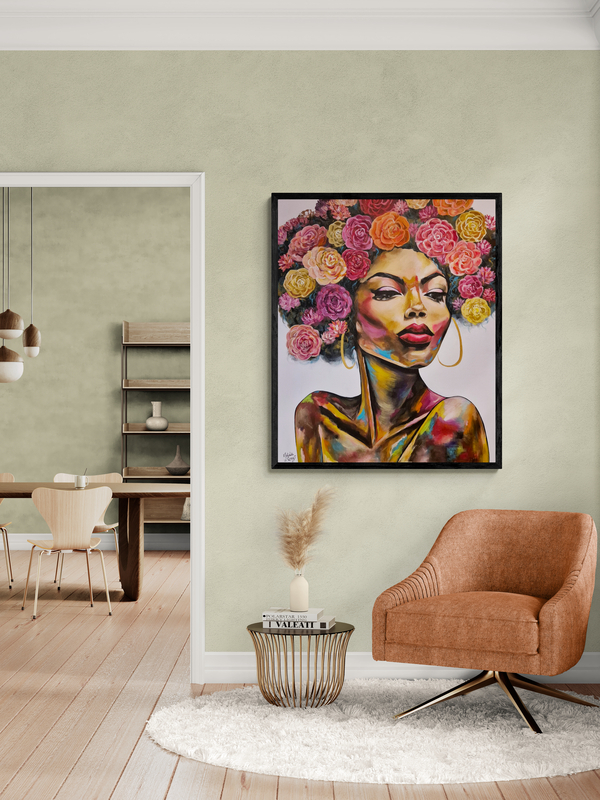 "Rosa" - - SOLD - Framed In Black Wooden Frame - 100 x 120cm - Acrylic On Canvas