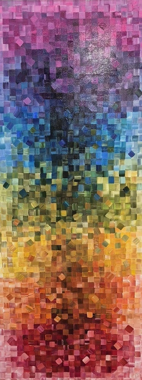 - SOLD - "Parade Of Colour" - 170 x 70cm - Acrylic On Canvas - Framed in Light Oak - - Image 10