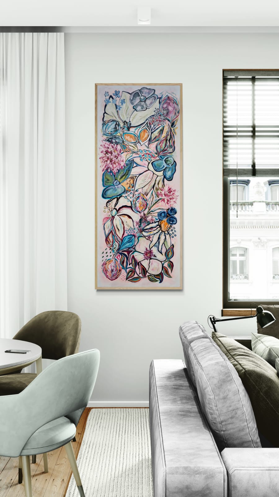 "Whimsical" - 170 x 70cm - Acrylic On Canvas - Framed in Light Oak - Image 13