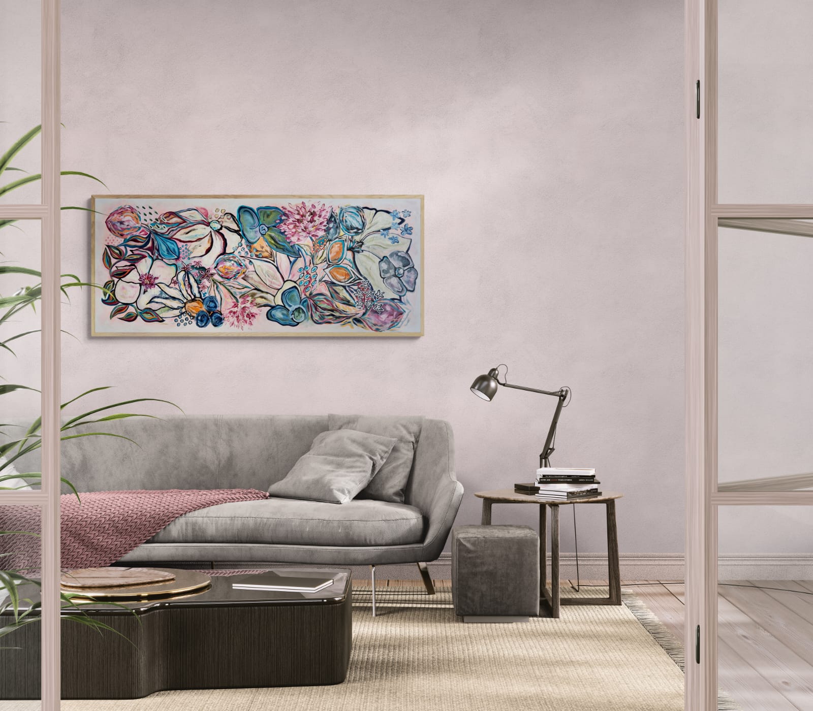 "Whimsical" - 170 x 70cm - Acrylic On Canvas - Framed in Light Oak - Image 12