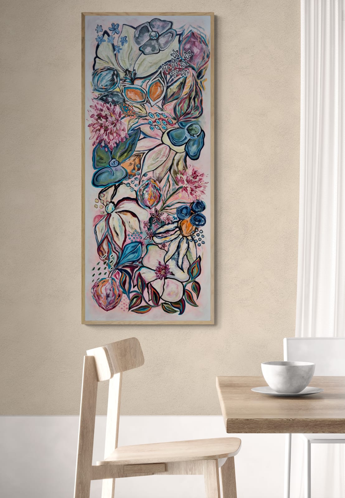 "Whimsical" - 170 x 70cm - Acrylic On Canvas - Framed in Light Oak - Image 8