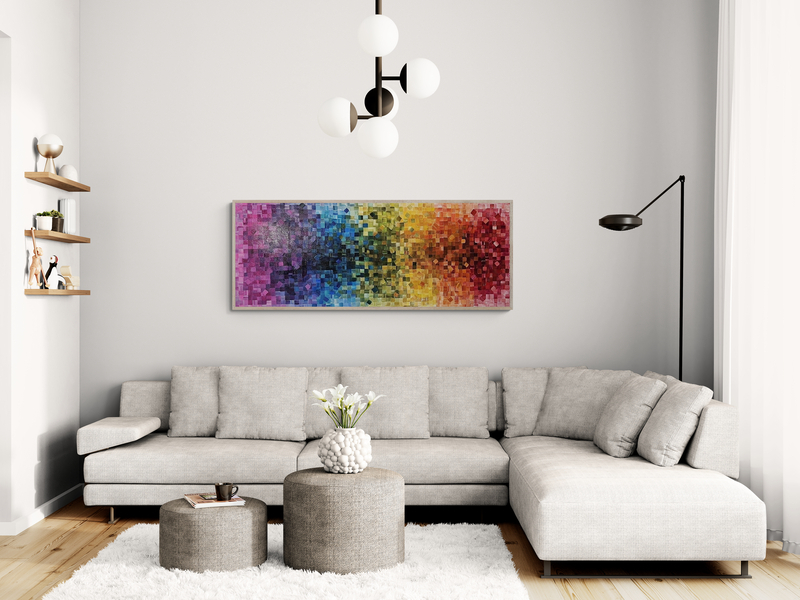 - SOLD - "Parade Of Colour" - 170 x 70cm - Acrylic On Canvas - Framed in Light Oak - - Image 3