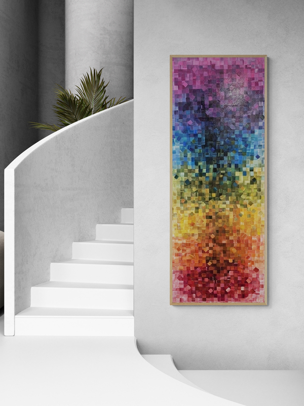 - SOLD - "Parade Of Colour" - 170 x 70cm - Acrylic On Canvas - Framed in Light Oak - - Image 6