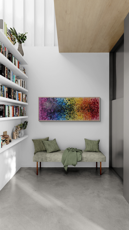 - SOLD - "Parade Of Colour" - 170 x 70cm - Acrylic On Canvas - Framed in Light Oak - - Image 8