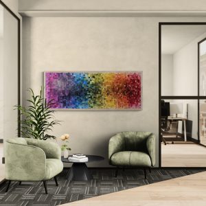 "Parade Of Colour" - 170 x 70cm - Acrylic On Canvas - Framed in Light Oak -