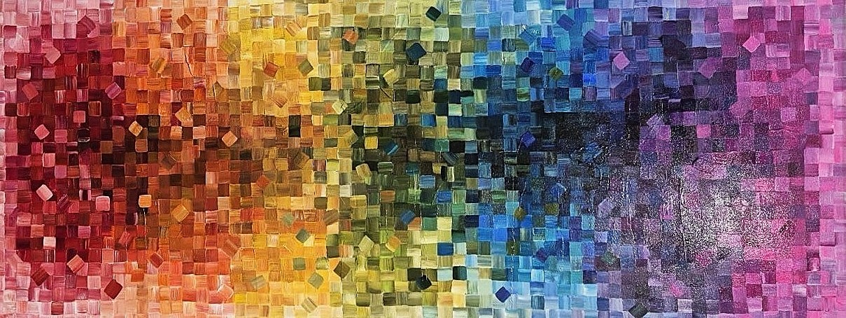 - SOLD - "Parade Of Colour" - 170 x 70cm - Acrylic On Canvas - Framed in Light Oak - - Image 5