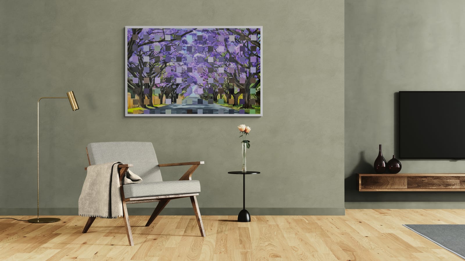 "Purple Reign - Jacaranda Magic" - 119 x 84cm - Acrylic On Canvas - Framed in White - Image 6