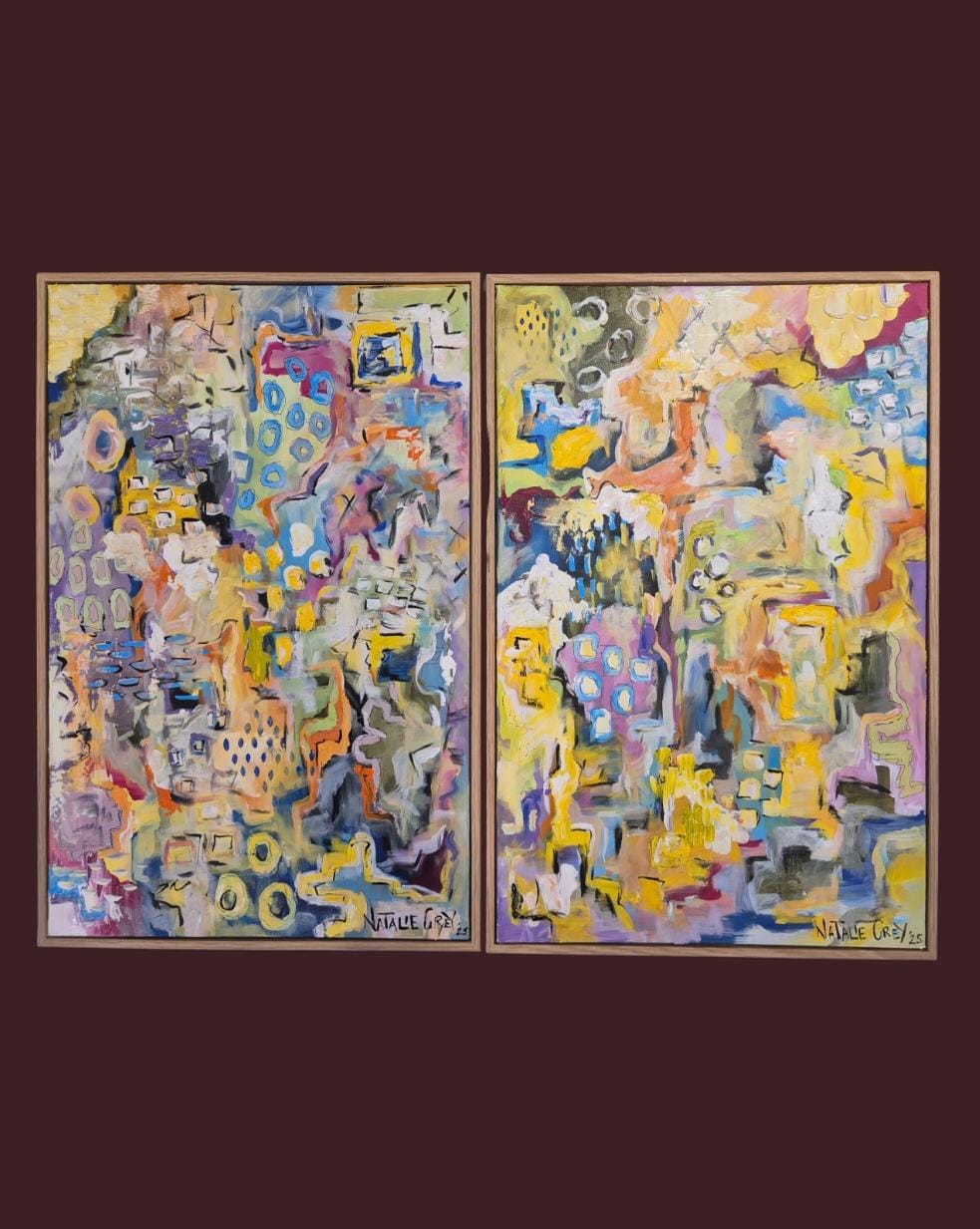 - SOLD - "Dreaming" - Set Of Two - 40 x 60cm each - Acrylic On Canvas - Framed In Natural Oak - Image 13