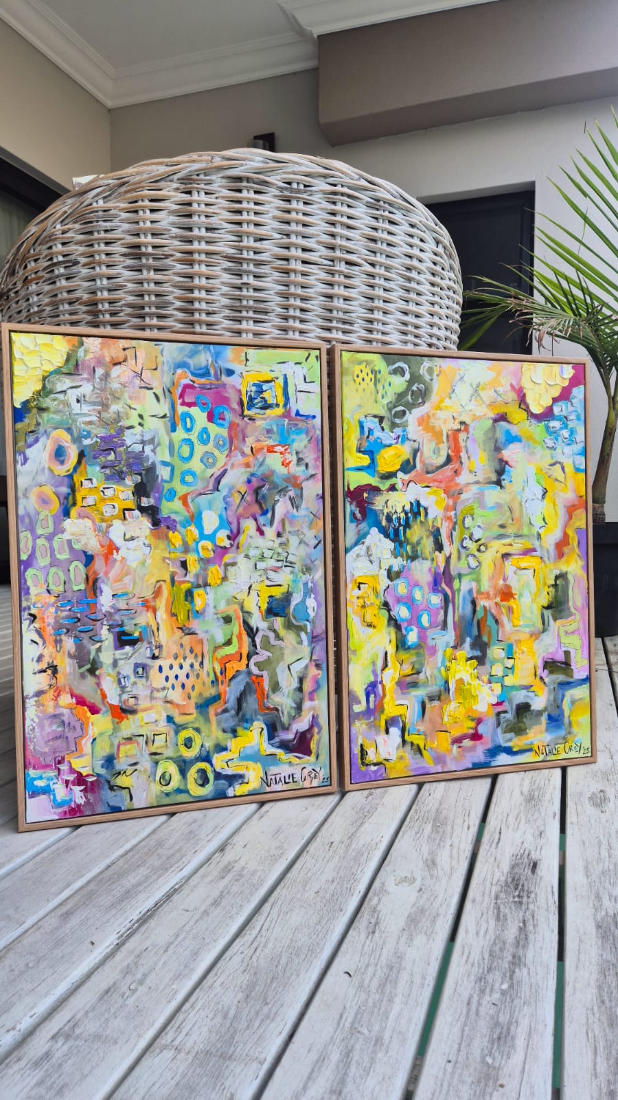 - SOLD - "Dreaming" - Set Of Two - 40 x 60cm each - Acrylic On Canvas - Framed In Natural Oak - Image 16