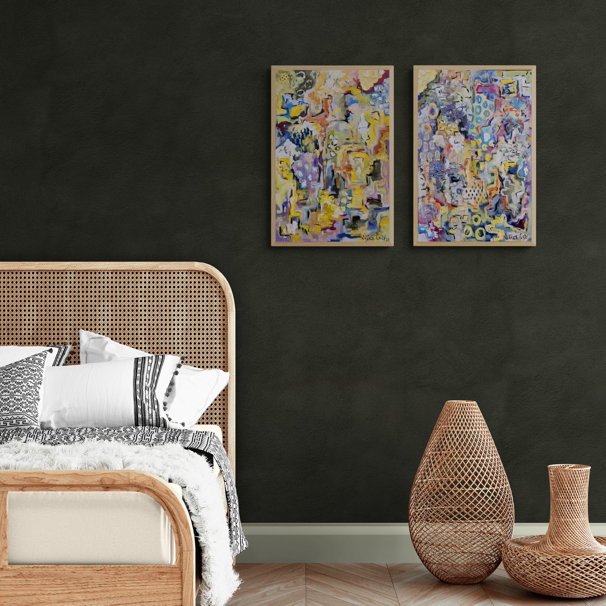 - SOLD - "Dreaming" - Set Of Two - 40 x 60cm each - Acrylic On Canvas - Framed In Natural Oak - Image 5