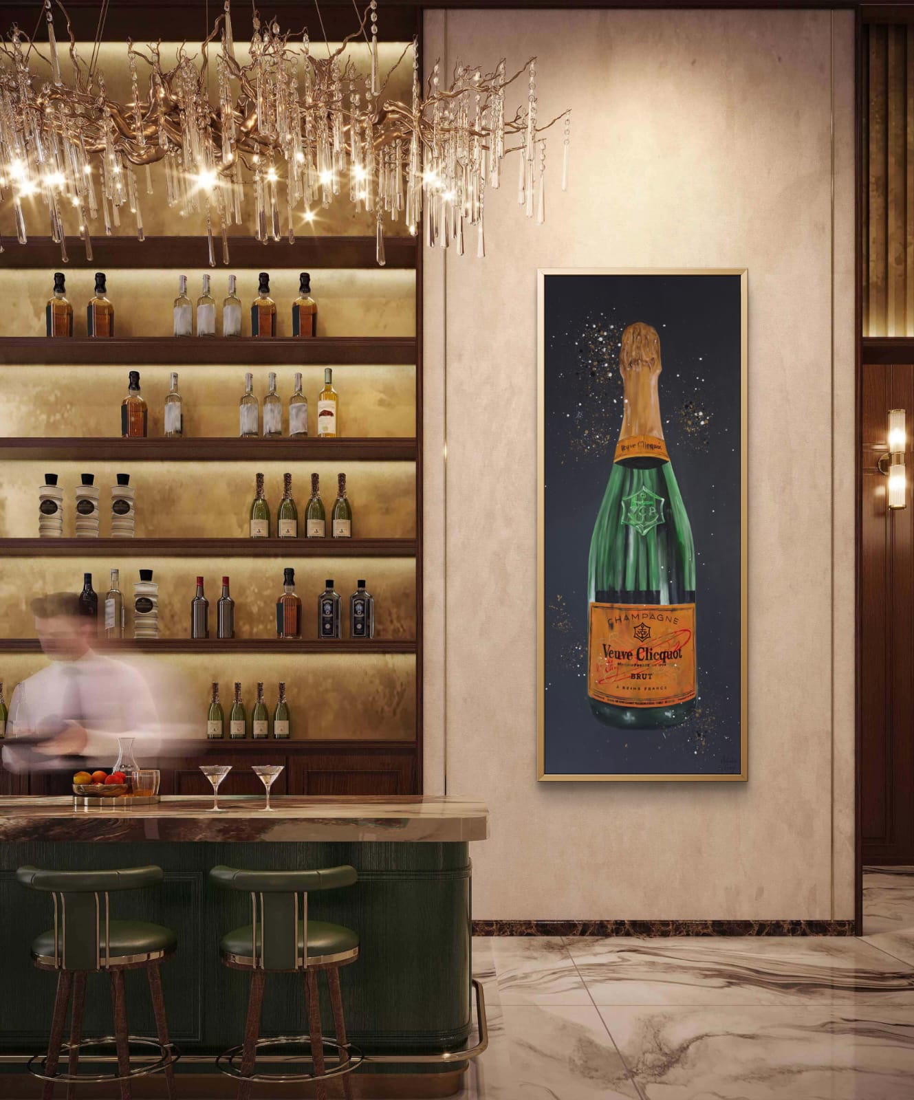 Celebration Cliquot - 84 x 204cm - Acrylic On Canvas - Framed in Gold
